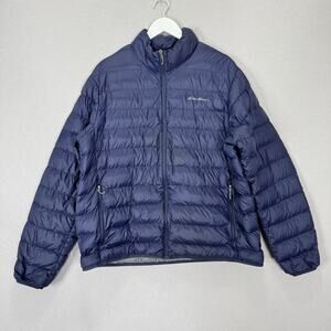 Eddie Bauer Down Puffer Jacket Mens XL Blue Packable Lightweight Coat Outdoor